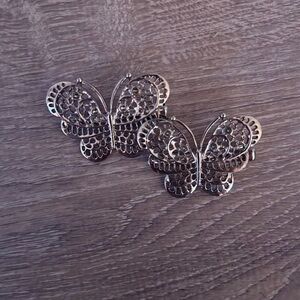 Silver Butterfly Hair Clips - Pair